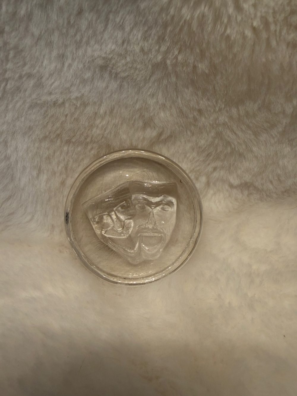 Clear Glass Intaglio Theater Mask Paperweight / Decor